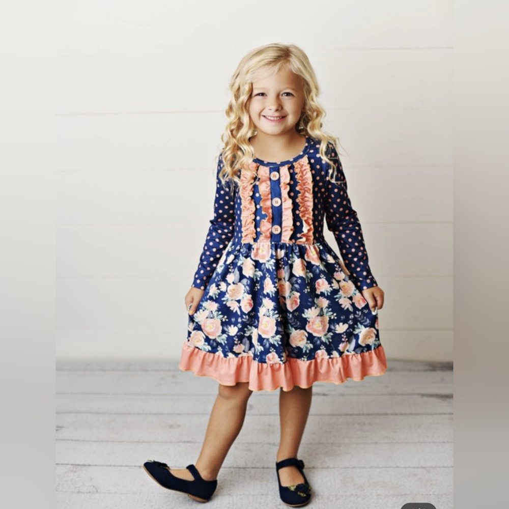 Gaby Ruffle Dress in Floral Navy New Size 6